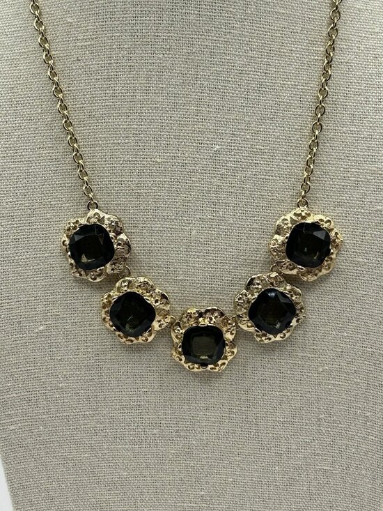 Marlyn Schiff Jewelry - Marlyn Schiff Gold Tone Necklace Green Charcoal Rhinestones Statement Jewelry